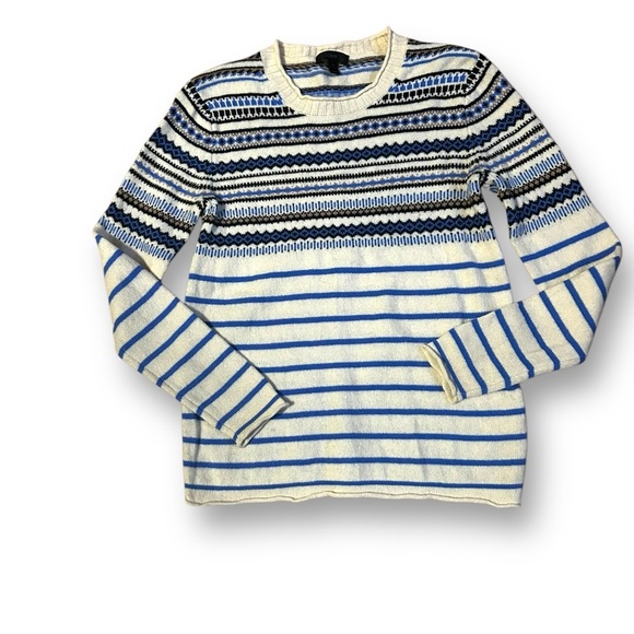 J. Crew 100% Wool Blue + White Fair Isle Sweater Size XS striped - Picture 1 of 8